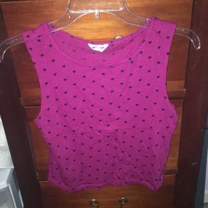 Pink crop top with black hearts Aeropostale